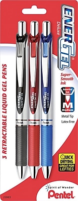 Pentel EnerGel Deluxe RTX Retractable Gel Ink Pens Medium Point 0.7mm Assorted Ink Colors 3 Pack