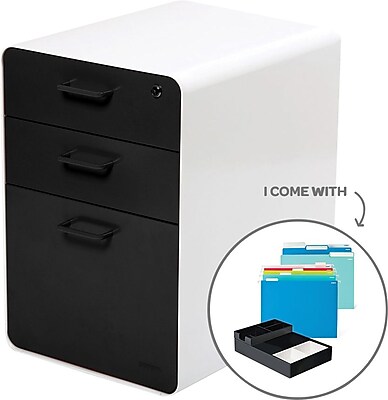 Poppin Stow 3 Drawer Mobile Pedestal File Black Letter Legal 15.75 W 100840