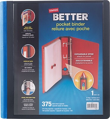 Staples Better 1 Inch D 3 Ring Binder with Pocket Blue 26161