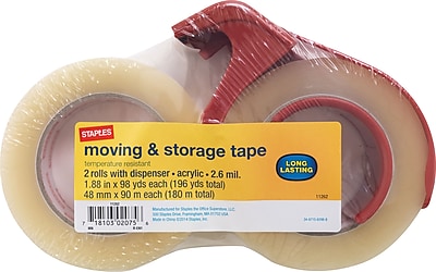 Staples Heavy Duty Storage Tape with Dispenser 1.88 x 98 yards Clear 2 Pack ST A26 902DP3