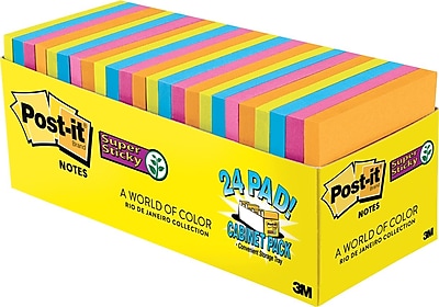 Post it Super Sticky Notes Cabinet Pack Rio De Janiero Colors 3 x 3 24 pack