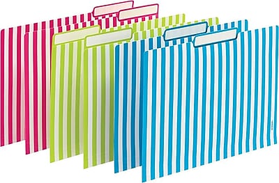 Poppin File Folders Verticle Stripes Set of 6 Lime Pink Pool