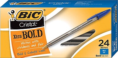 BIC® Cristal® Ballpoint Stick Pens, Bold Point, Blue, 24/Box                                                                    