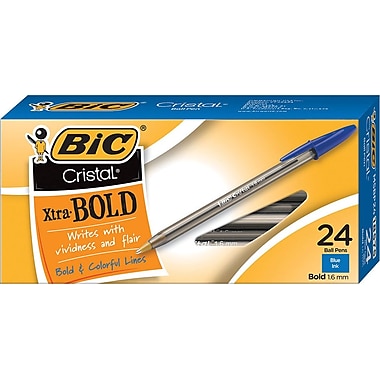 BIC® Cristal® Ballpoint Stick Pens, Bold Point, Blue, 24/Box                                                                    
