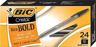 BIC® Cristal® Ballpoint Stick Pens, Bold Point, Black, 24/Box                                                                   