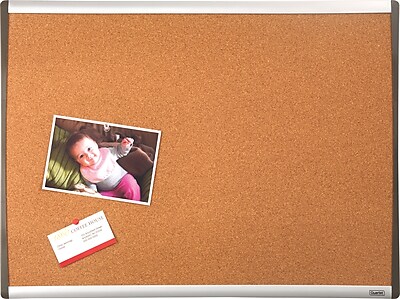 Staples Cork Bulletin Board Black Silver Frame 17 x 23 79373