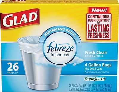 Glad OdorShield Trash Bags Fresh Clean White 4 Gallon 26 Bags Box