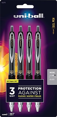uni ball 207 Retractable Gel Ink Pens Micro Point Black 4 Pack