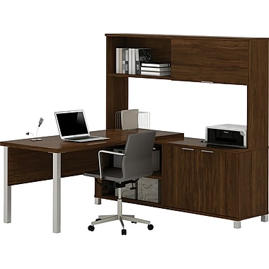 Pro Linea L Desk with hutch in Oak Barrel