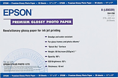 Epson Premium Photo Paper White 11 W x 17 L 20 Pack