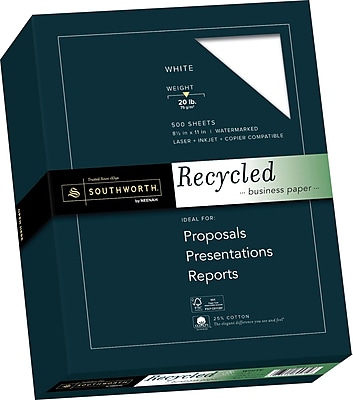 SOUTHWORT 25% Cotton Recycled Business Paper 8 1 2 x 11 20 lb. Wove Finish White 500 Box