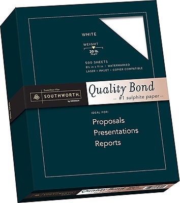 SOUTHWORTH Quality Bond Paper 8 1 2 x 11 20 lb. Wove Finish White 500 Box