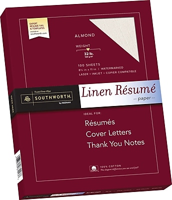 SOUTHWORTH Linen Resume Paper 8 1 2 x 11 32 lb. Linen Finish Almond 100 Box