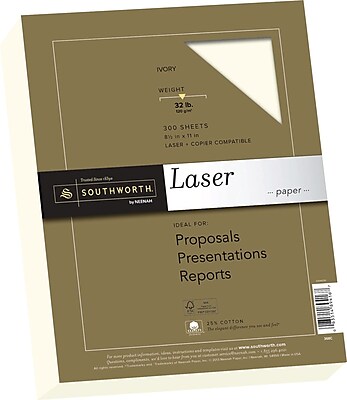 SOUTHWORTH Premium Laser Paper 8 1 2 x 11 32 lb. Smooth Finish Ivory 300 Box