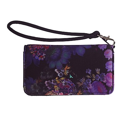 Cynthia Rowley Phone Wallet Wristlet Cosmic Black Floral Neoprene 28786