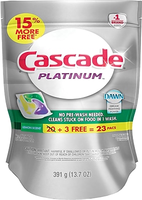 Cascade® Platinum™ ActionPacs™ Dishwasher Detergent, Lemon Scent, 23/Pack