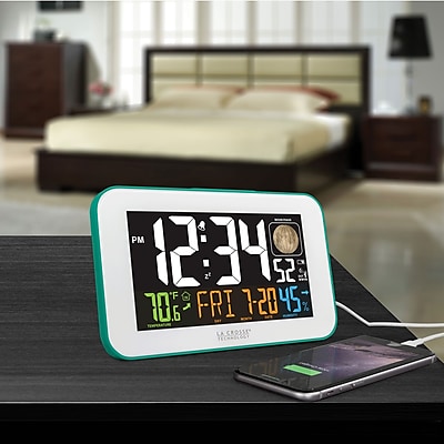 La Crosse Technology 617-1485BL Color LED Alarm Clock with USB charging port, Blue
