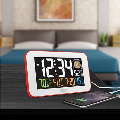 La Crosse Technology 617-1485R Color LED Alarm Clock with USB charging port, Red