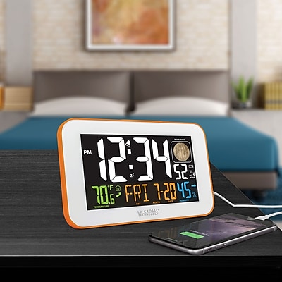 La Crosse Technology 617-1485O Color LED Alarm Clock with USB charging port, Orange
