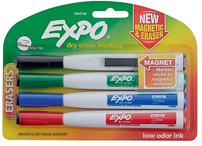 Expo Magnetic Dry Erase Markers with Eraser Fine Tip Assorted 4 pk 1944746