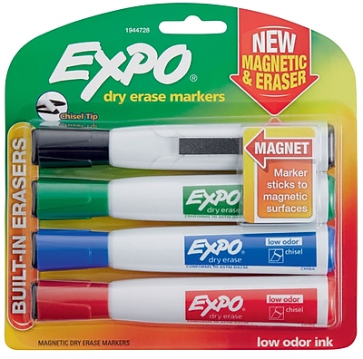 Expo Magnetic Dry Erase Markers with Eraser Chisel Tip Assorted 4 pk 1944728