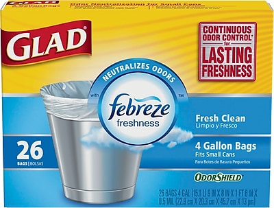 Glad Odorshield Trash Bags Fresh Clean Scent 4 Gallon 26 Trash Bags Box