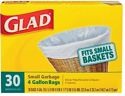 Glad Small Garbage Bags 4 Gallon 30 Trash Bags Box