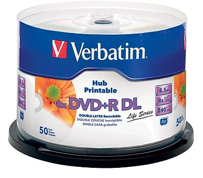 Verbatim DVD+R DL 8.5GB 8X White Inkjet Hub Printable 50pk Spindle | Staples®