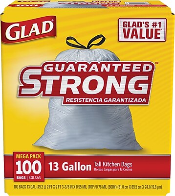 Glad Tall Kitchen Drawstring Trash Bags 13 Gallon 100 Bags Box White