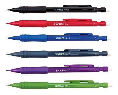 STAPLES NO. 2 GRIPPED MECHANICAL PENCILS MED 0.7MM ASSORTED 12PK 29082