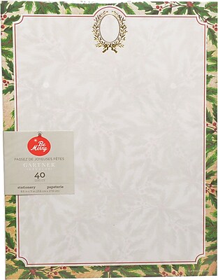 Gartner Studios Holly Wreath with Foil Stationery 8.5 x 11 40 Pack 18683