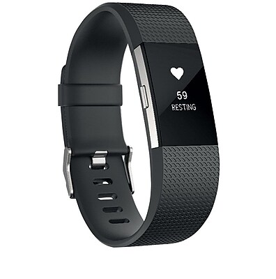 Fitbit Charge 2 Activity Tracker, Black Silver, Large