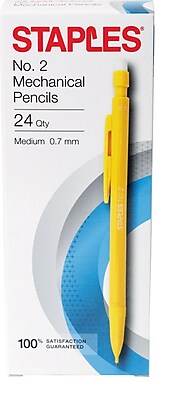 STAPLES NO. 2 MECHANICAL PENCILS MED 0.7MM YELLOW 24PK 26930