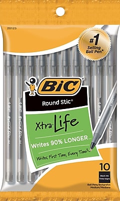 BIC Round Stic Ballpoint Pen Black Ink Medium Point 10 Pack