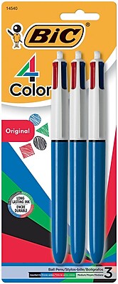 BIC 4 Color Retractable Ballpoint Pens 1 mm Medium Assorted Blue Barrel 3 Pack 14540