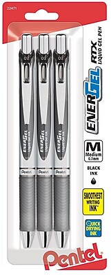 Pentel EnerGel RTX Retractable Gel Ink Pens Medium Point Black 3 Pack