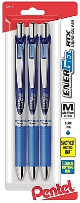 Pentel EnerGel RTX Retractable Gel Ink Pens Medium Point Blue 3 Pack