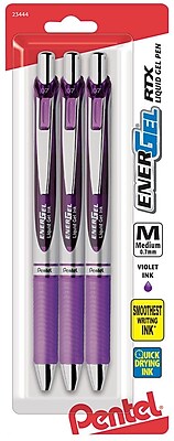 Pentel EnerGel RTX Retractable Gel Ink Pens Medium Point Violet 3 Pack