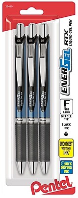 Pentel EnerGel RTX Retractable Gel Ink Pens Fine Point Black 3 Pack