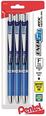 Pentel EnerGel RTX Retractable Gel Ink Pens Fine Point Blue 3 Pack