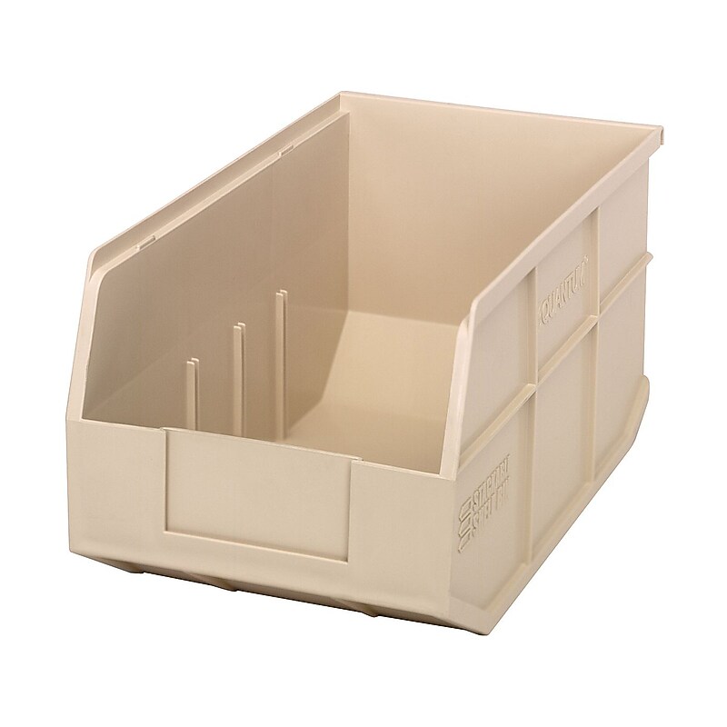Quantum Storage Systems Small Stackable Plastic Bin, 7" x 8.25" x 14", Ivory, 12/Case (SSB443IVCS)