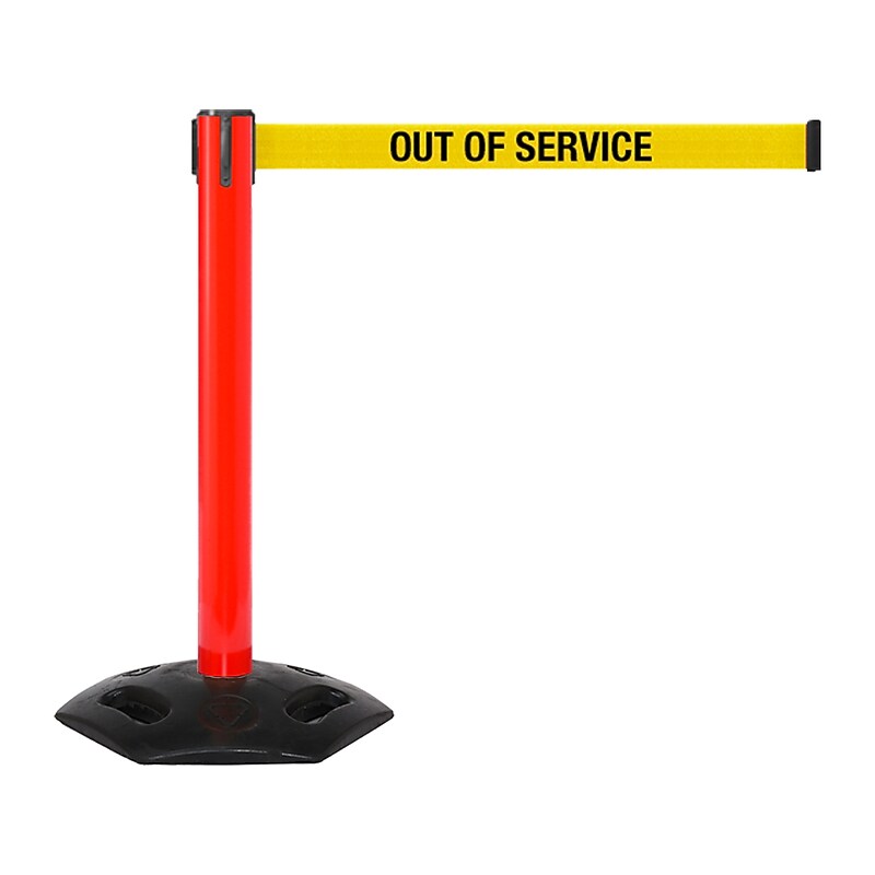Queue Solutions WeatherMaster 300 2" Red Nylon Crowd Control Belt Barrier, Yellow - OUT OF SERVICE (WMR300R-YBO110)