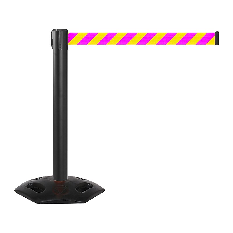 Queue Solutions WeatherMaster 300 2" Nylon Crowd Control Belt Barrier, Black/Yellow/Magenta (WMR300B-YM160)