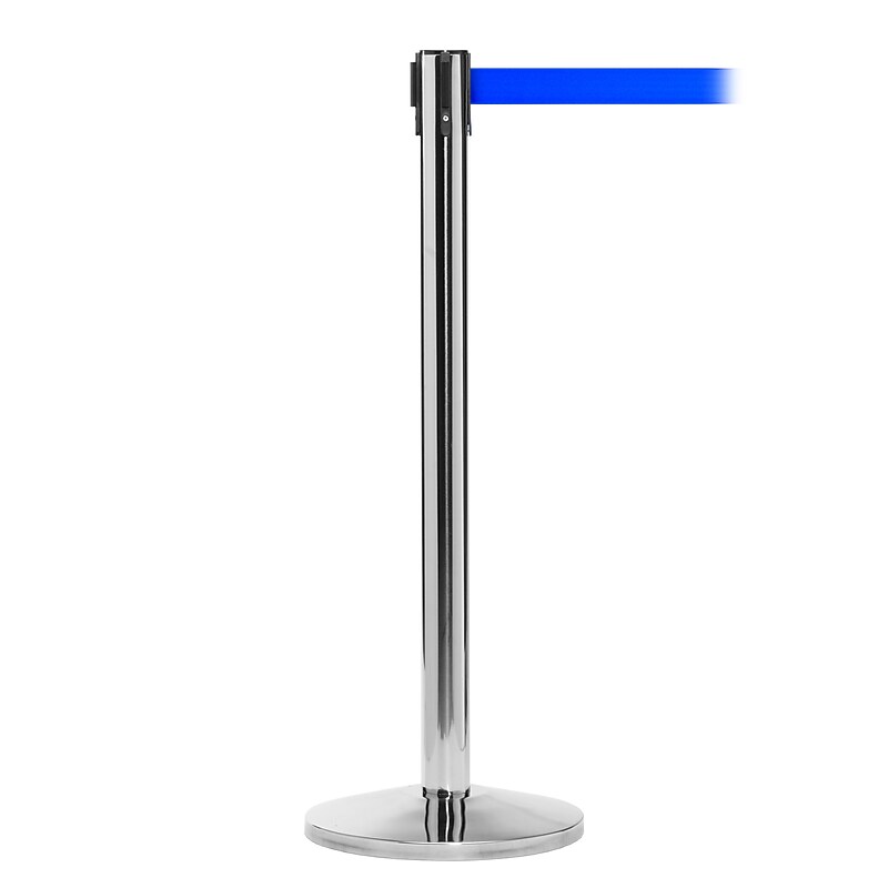 Queue Solutions QueueMaster 550 2" Nylon Crowd Control Belt Barrier, Polished Stainless/Blue (QM550PS-BL110)