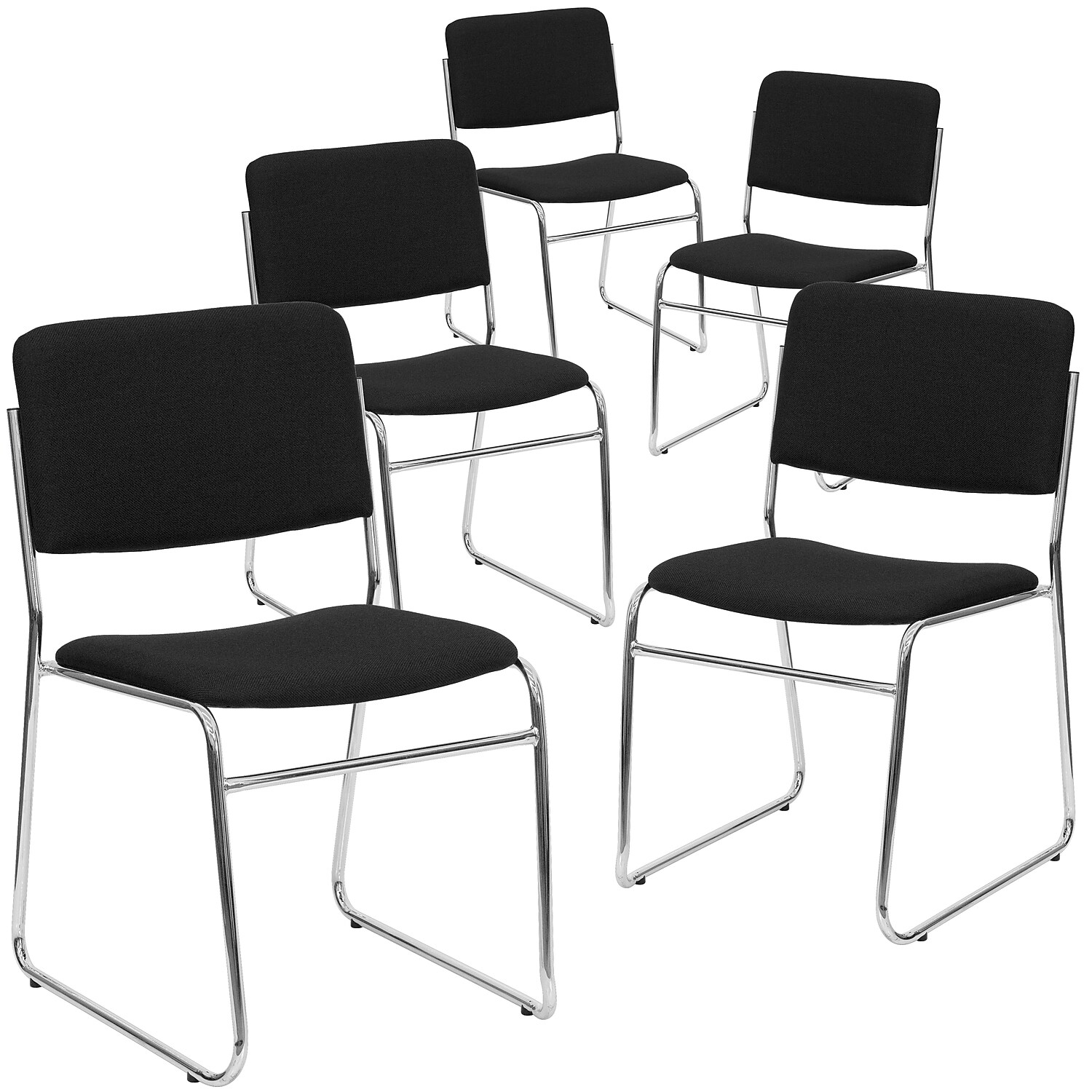 Flash Furniture HERCULES Series Fabric Stacking Chair, Black/Chrome, 5/Pack (5XU8700CHRBK)