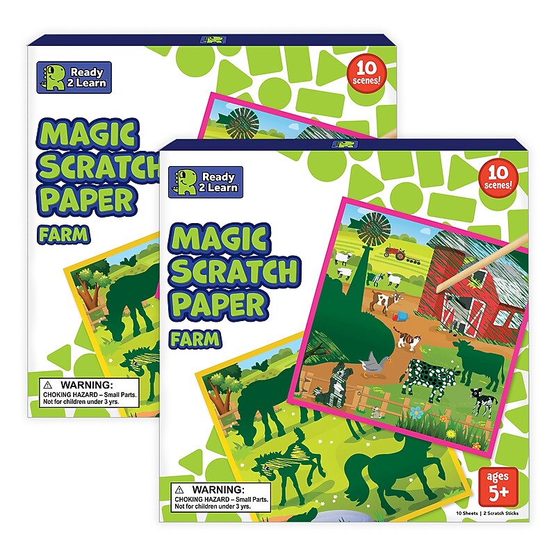 Ready 2 Learn Magic Scratch Paper, Farm, 8.25" x 8.25", Multicolored, 10 Boards/Pack, 2 Packs/Bundle (CE-10152-2)