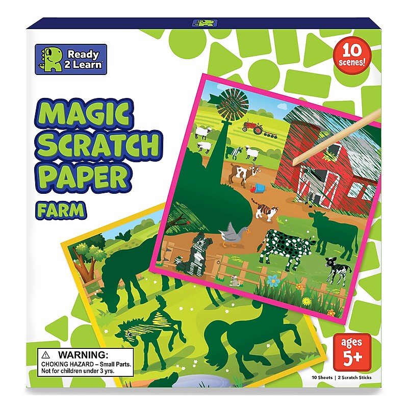 Ready 2 Learn Magic Scratch Paper, Farm, 8.25" x 8.25", Multicolored, 10 Boards/Set (CE-10152)
