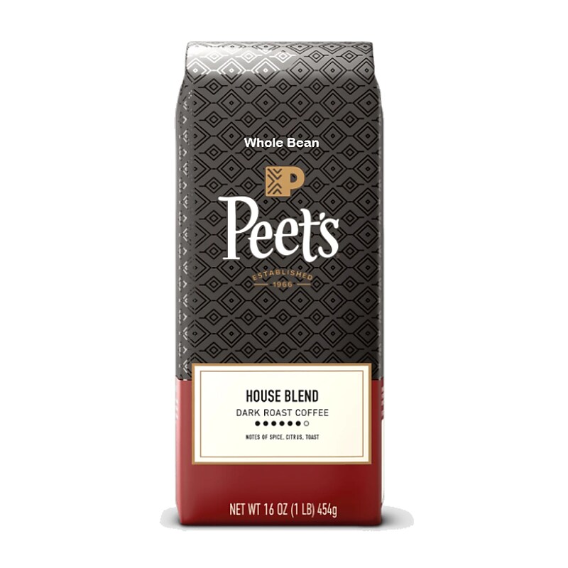 Peet's Coffee House Blend Whole Bean Coffee, Dark Roast, 16 oz. (500350)