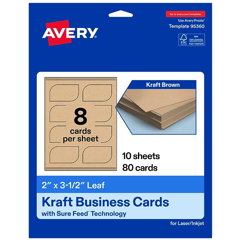 Avery Leaf Business Cards, Matte Kraft Brown, 80/Pack (19479398944)