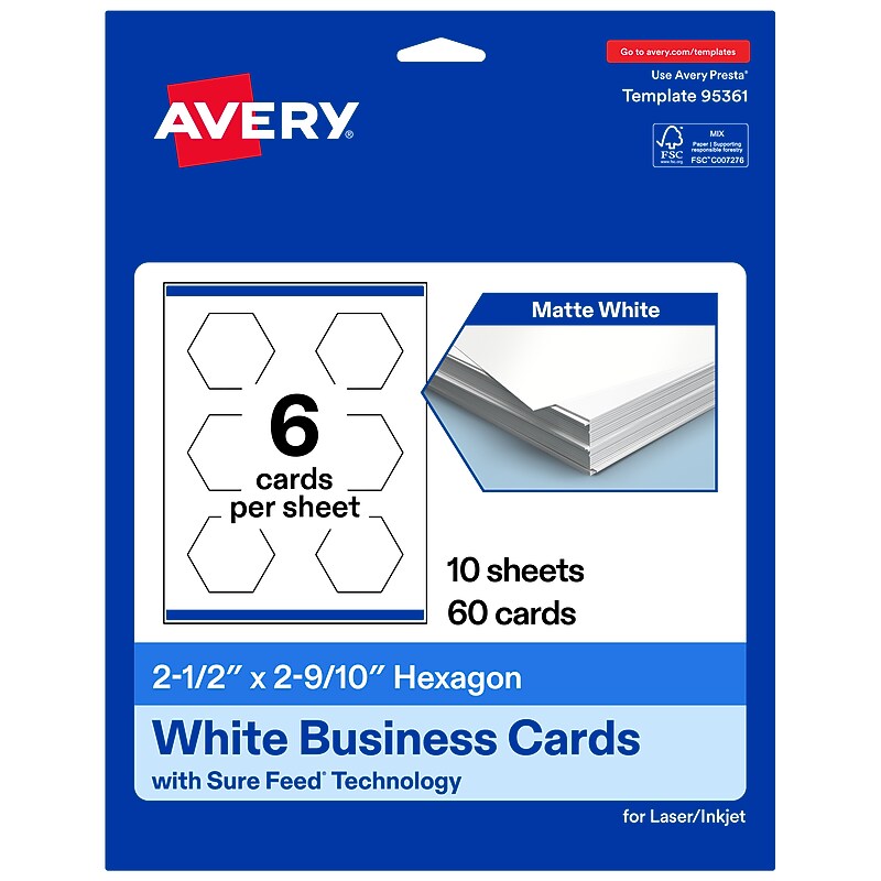 Avery Hexagon Business Cards, Matte White, 60/Pack (19479398876)
